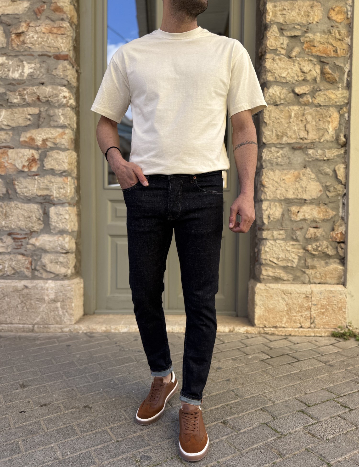 Ανδρικό Slim blueblack τζιν παντελόνι πεντάτσεπο με κουμπιά 3LN496 φωτογραφία